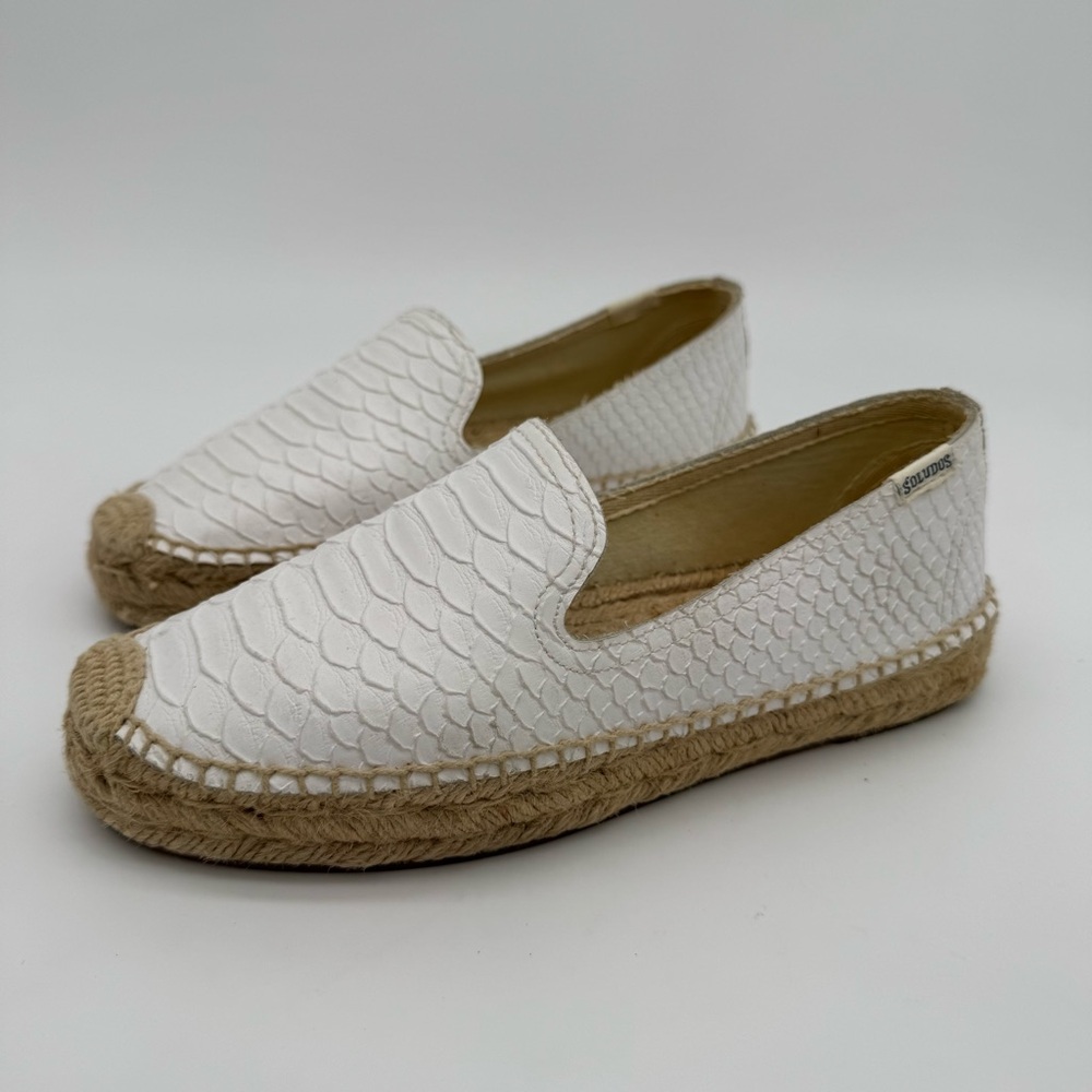 Soludos Snake White Leather Platform Espadrille Slip On Loafer Size 6